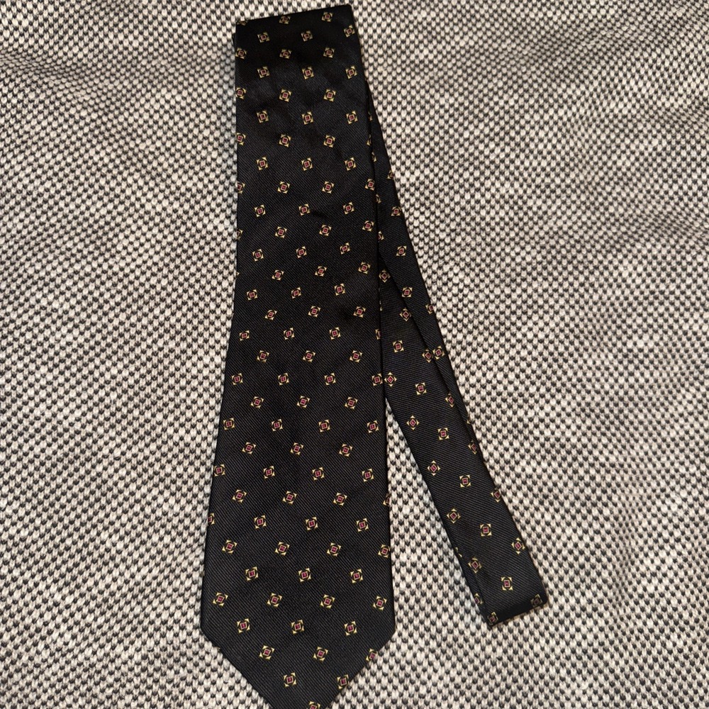 Lauren Ralph Lauren Green Label Black Pattern Tie Hand Finished USA